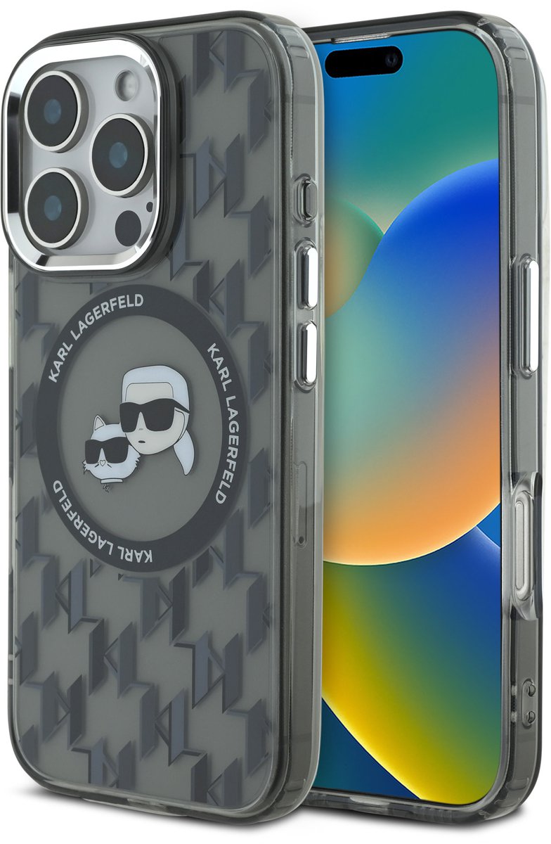 Karl Lagerfeld iPhone 16 Pro Backcover hoesje Magsafe IML metal monogram kc - Zwart