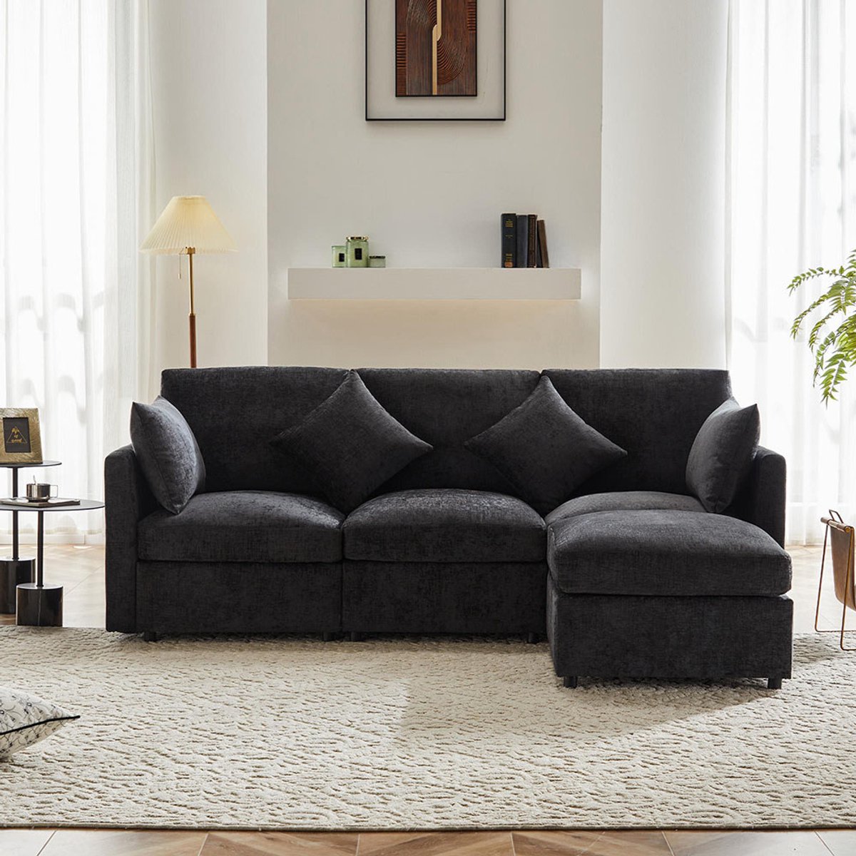 Pugsdrly Modern design, bank van chenille, driezitsbank, vierzitsbank, L-hoekbank met voetensteun, geschikt voor appartementen, video beschikbaar.