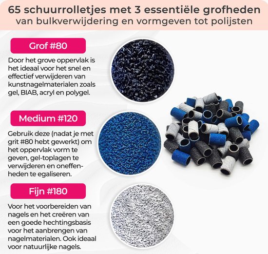 FOOCCA® Elektrische Nagelvijl - Nagelfrees 40000 RPM - Oplaadbaar - FOOCCA Portable - 12 Bitjes + 65 Schuurrolletjes + 3 Accessoires - Nagelstofkap - Manicure en Pedicure Set - Broekriemclip - Eeltverwijderaar - Kalknagels