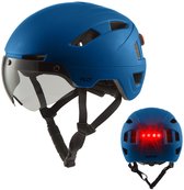 GOOFF® Pilot 3-in-1 Snorfiets Helm met Verlichting en Vizier - Speed Pedelec Fietshelm voor Volwassenen - NTA 8776 - Snorscooter Helm met LED Licht - Goedgekeurd voor Blauw Kenteken en E Bike - Dames en Heren - M - Matblauw