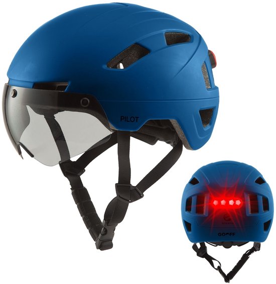 GOOFF® PILOT 3 in 1 Snorscooterhelm met afneembaar vizier - matblauw - lichtgewicht snorfiets helm - NTA gecertificeerd speed pedelec helm - geschikt voor blauw kenteken snorscooter en snorfiets - maat M - voor vrouwen en mannen