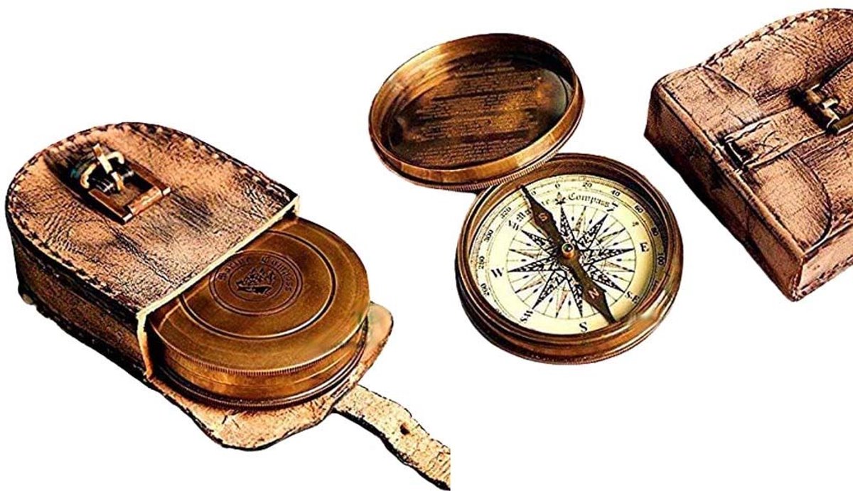 Handgemaakt Kompas met Lederen Draagtas - Vintage Decor - Geschenk