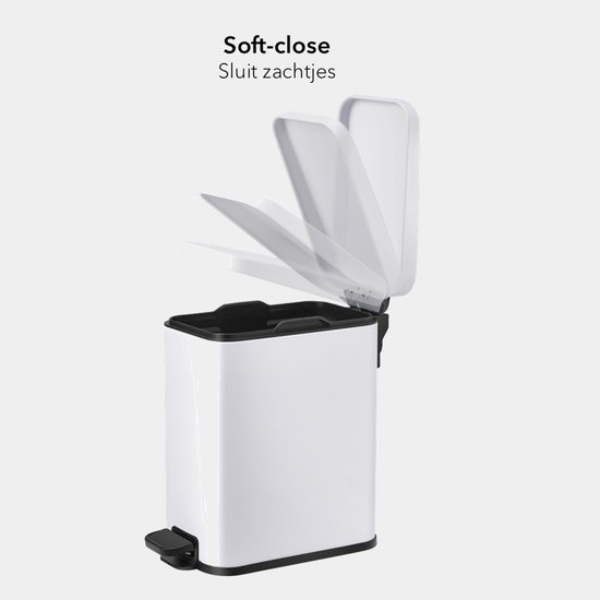 Poubelle Salle De Bain 5L à Pédale - Acier Blanc - Avec Brosse WC & Sacs - 34x20x32 Cm