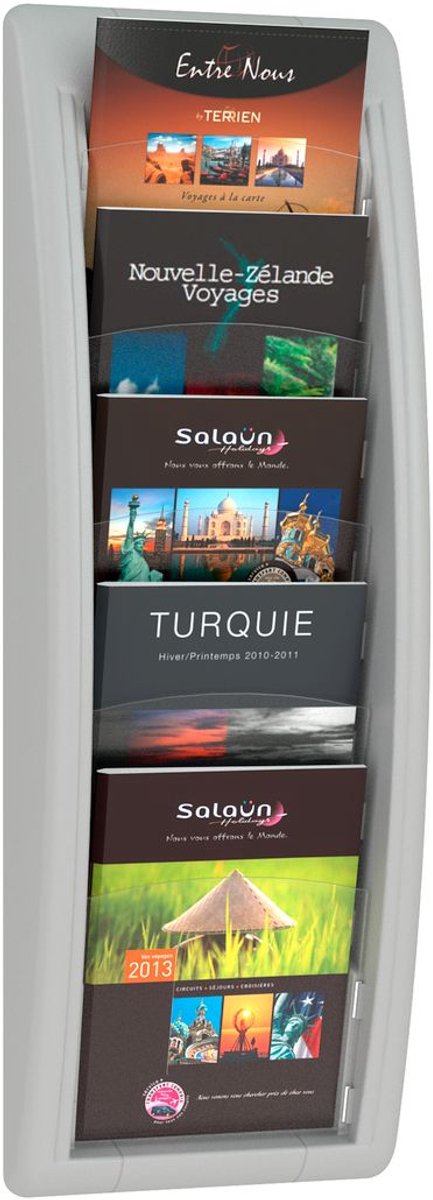 Paperflow Quickfit folderwandhouder, 5 vakken in DIN A5 formaat, B 228 x D 95 x H 650 mm, polystyreen, grijs