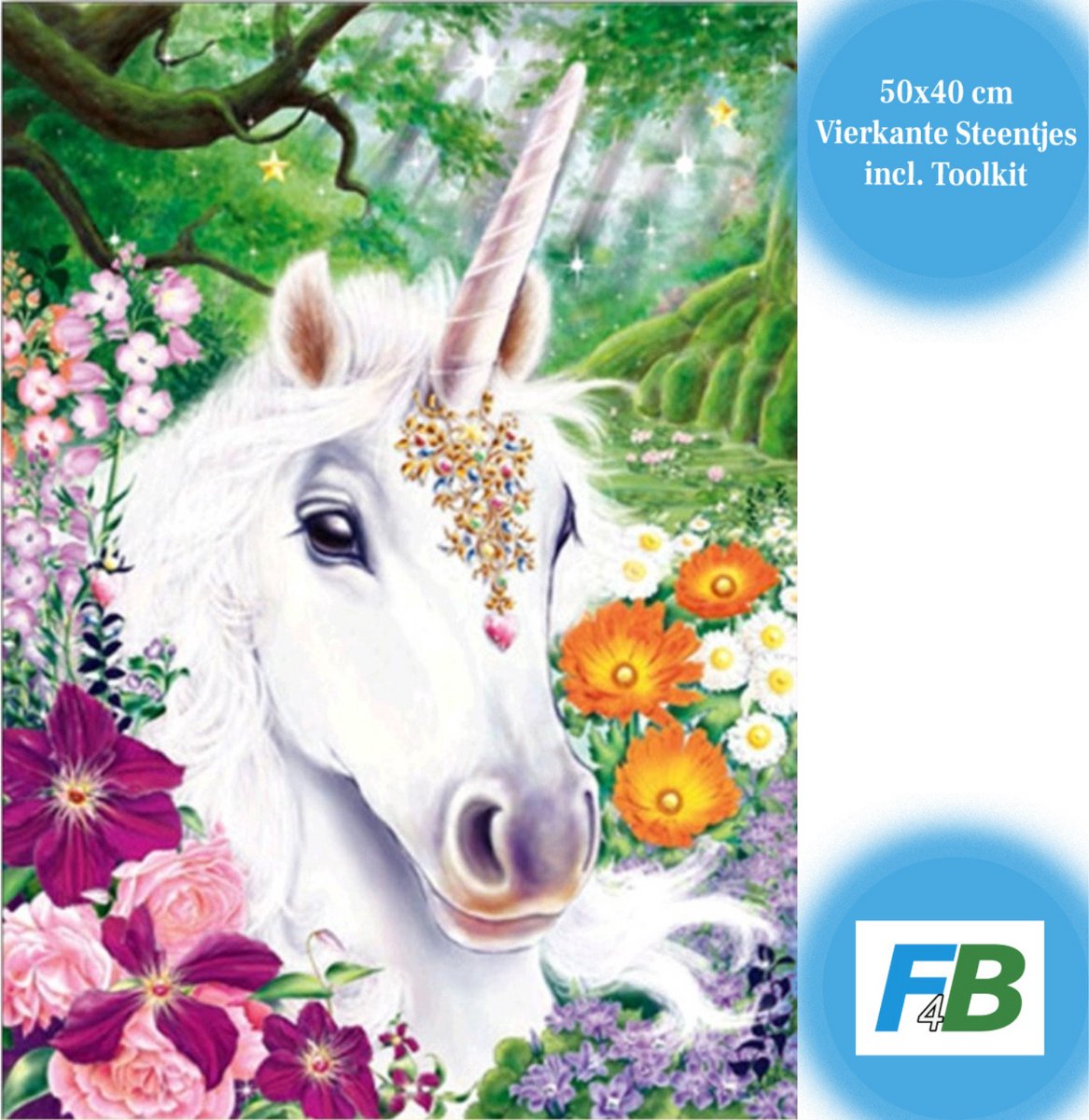 F4B Diamond Painting Unicorn - 50x40 cm - Vierkante Steentjes - Eenhoorn