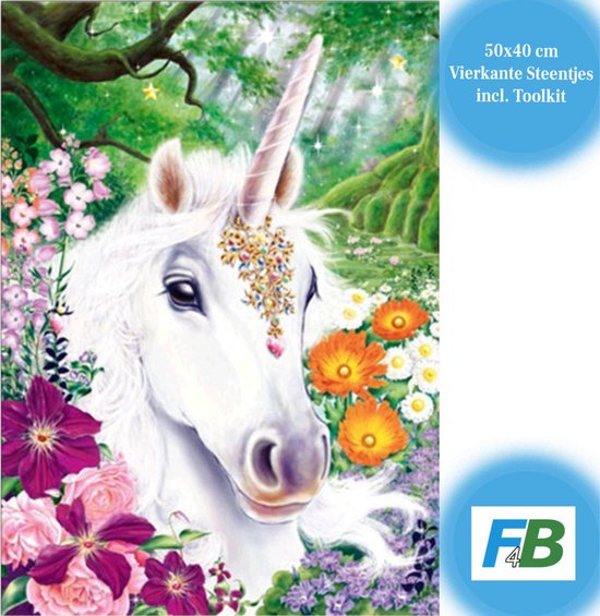 F4B Diamond Painting Unicorn - 50x40 cm - Vierkante Steentjes - Eenhoorn