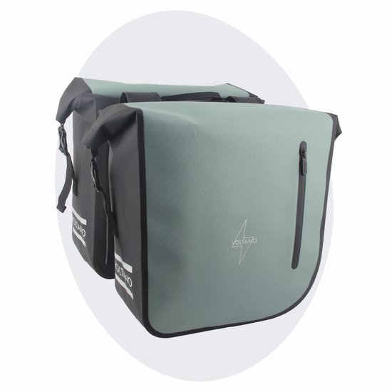 Sacoche double pour vélo électrique Voltano Rolltop Luxe - Zwart / Vert menthe - 48 litres - 100 % étanche - Sacoches de vélo Vélo électriques