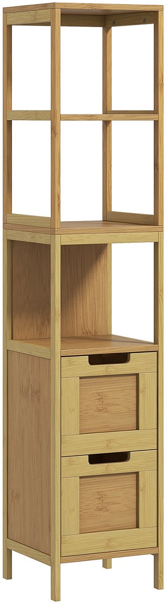 Kleankin-Badkamerkast-Hout-30x30x144cm-Natuurlijk hout