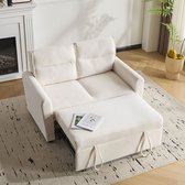 KOMHTOM Convertible Canape 2 Places, Canapé-lit Multifonctionnel, Dossier Réglable, Porte-gobelets, Poches de RangementLatérales, Tissu Chenille ( Beige