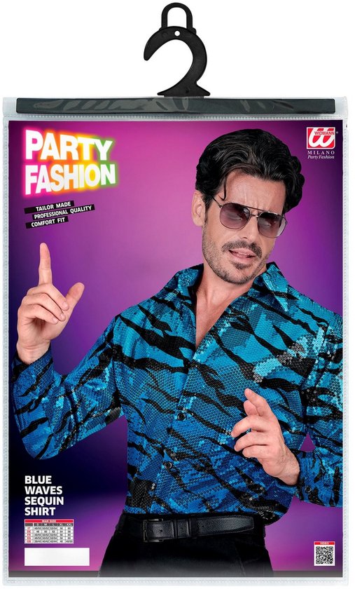 Widmann - Paillettten Overhemd Joe Exotic Tijgerkoning Man - Blauw - Large / XL - Carnavalskleding - Verkleedkleding