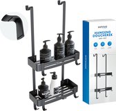 Sanova Hangend Doucherek - Zonder Boren - Anti Kras Strips - Zwart - RVS - 2 Laags