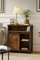 MIRA Home Opbergkast met Schuifdeur – Industrieel Kastje 70x30x80 cm – Bruin/Zwart – Hout & Metaal – Wandkast met Open en Gesloten Planken