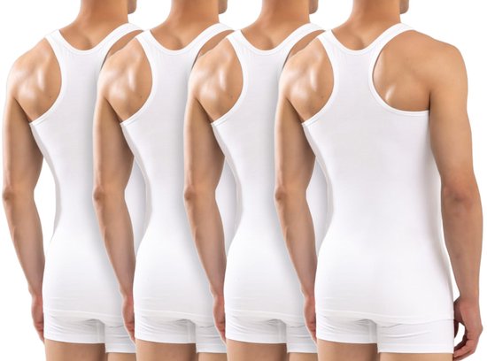 Calzera 4 Pack Halterhemden - Heren Halter hemd - Tanktop - Premium Kwaliteit - Sporthemd heren - 100% Gekamd Katoen - Wit - Maat S