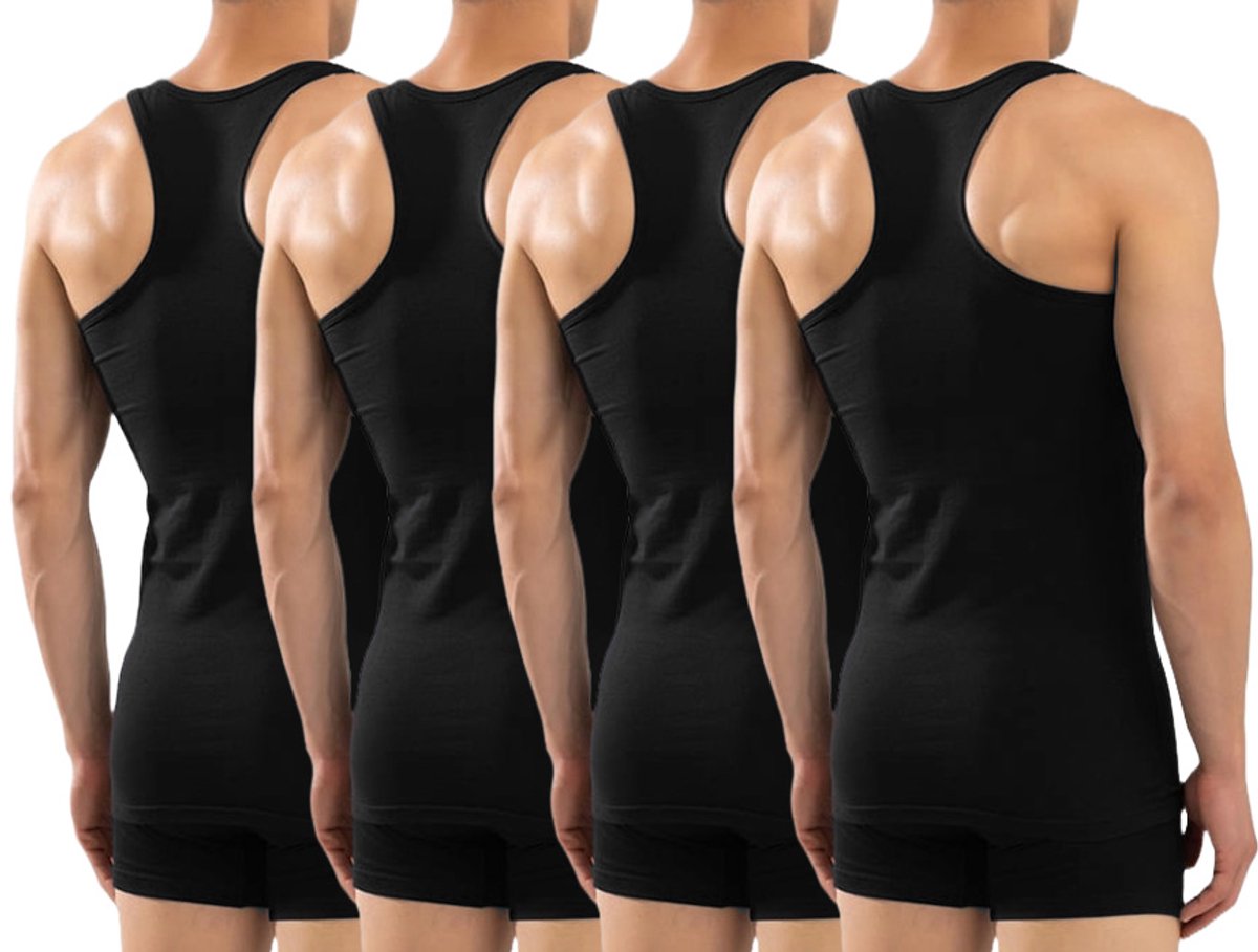 Calzera 4 Pack Halterhemden - Heren Halter hemd - Tanktop - Premium Kwaliteit - Sporthemd heren - 100% Gekamd Katoen - Zwart - Maat XXL