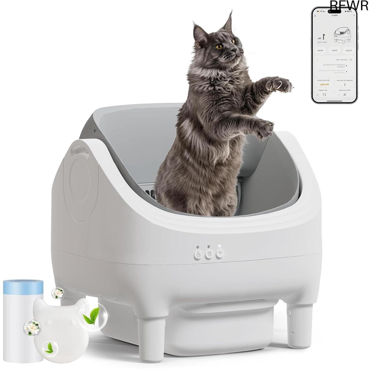 RFWR® Zelfreinigende kattenbak met app-bediening voor grote katten – ideaal voor 15 dagen zorgeloos gebruik