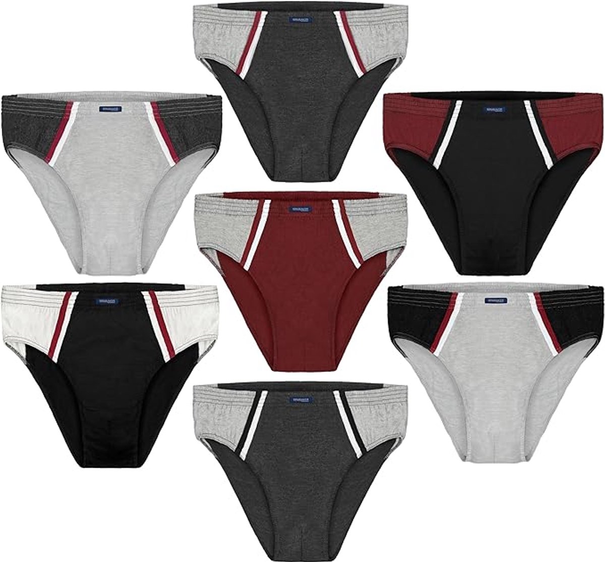 BRUBAKER 7-pack Herensportslip - Gekleurde Katoenen Slip - Retro Broek zonder Opening - Herenondergoed voor Dagelijks Dragen en Sporten - Kleurenmix Rood, Zwart, Grijs, Wit - Maat XXL
