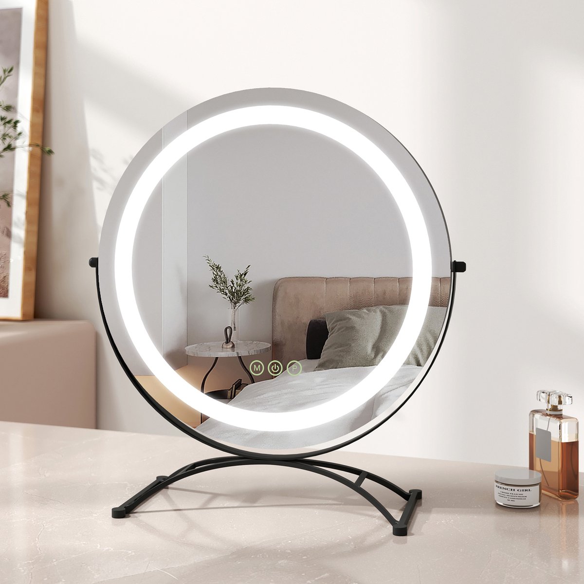 EMKE Make Up Spiegel met Verlichting - 360° Draaibaar - 3 Lichtstanden - Touch & Dimbaar - Vrijstaand