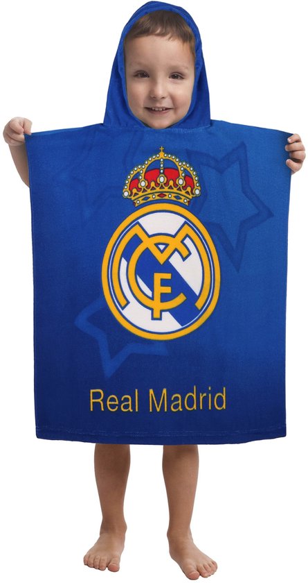 Serviette de bain enfant Real Madrid, Poncho à capuche à séchage rapide pour enfants 55 x 110 cm OEKO-TEX