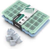Bac à glaçons en Siliconen Strents® avec couvercle (lot de 2) - 56 glaçons - Carré - Sans BPA - 100 % silicone - Vert et Blauw