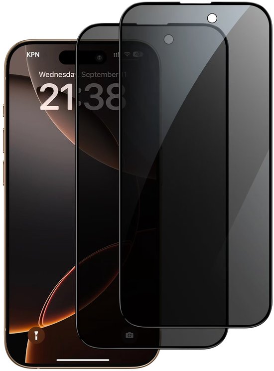 Protecteur d'écran adapté pour iPhone 16 Pro Protecteur d'écran Privacy Private Glas Trempé Tempered Glass Full Cover - Protecteur d'écran adapté pour iPhone 16 Pro Screen Protector Privacy Screen Cover - Entièrement opaque - 2 pièces