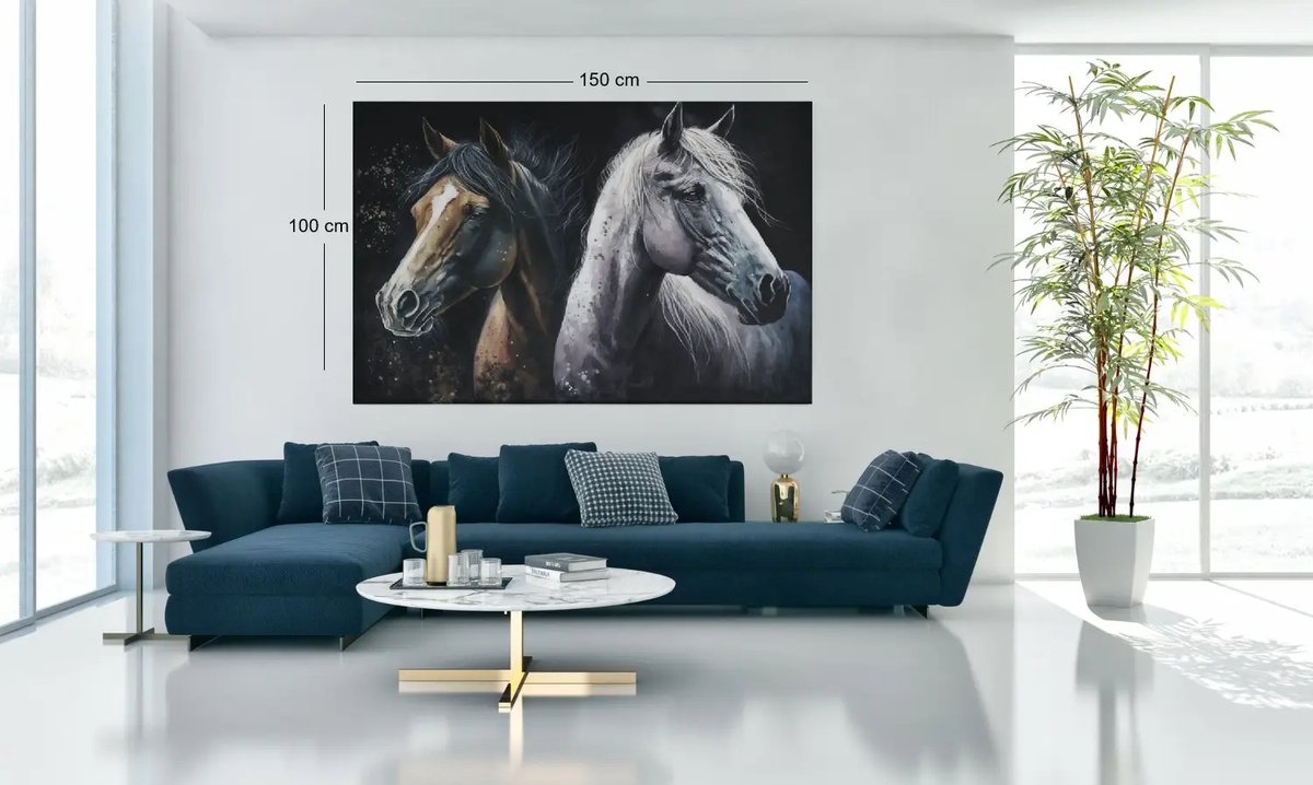 Trendex Global Canvas Schilderij – Bruin en Wit Paard – Dierenkunst – 150x100x2 cm