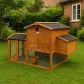 Lendo Online Kippenhok van geïmpregneerd vurenhout met nachthok en ren - 151x69x92cm - Bruin - kleine dieren - konijnenhok - Kippenverblijf - binnen en buiten - Asfalt dak - Weersbestendig