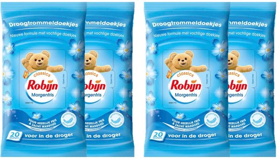 Robijn - Morgenfris - Droogtrommeldoekjes - 20 Doekjes - Voordeelverpakking - 4 stuks