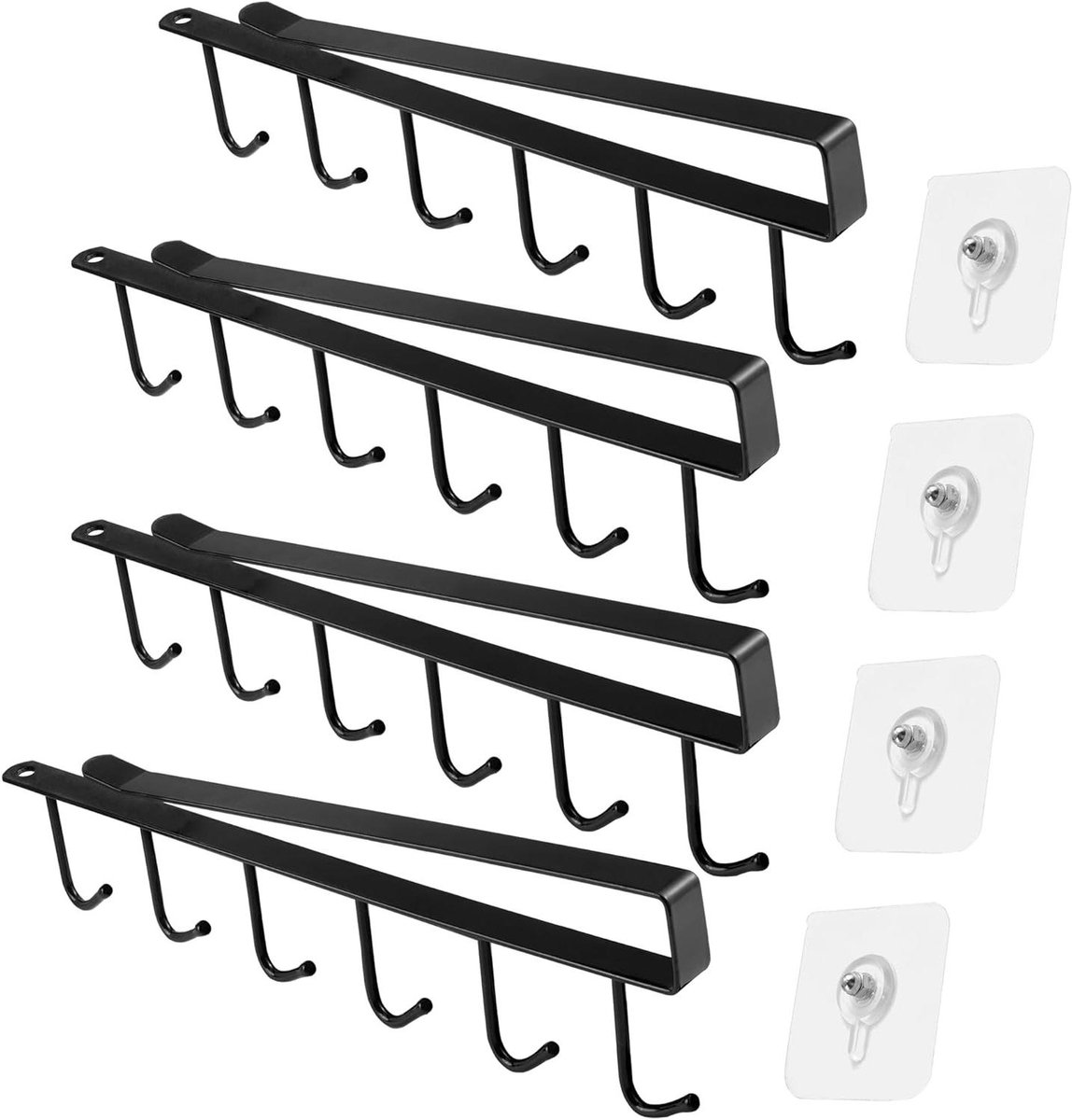 4-delige kopjeshouders set - Organiseer gemakkelijk kopjes en bekers in de keuken - Montage zonder boren (zwart)