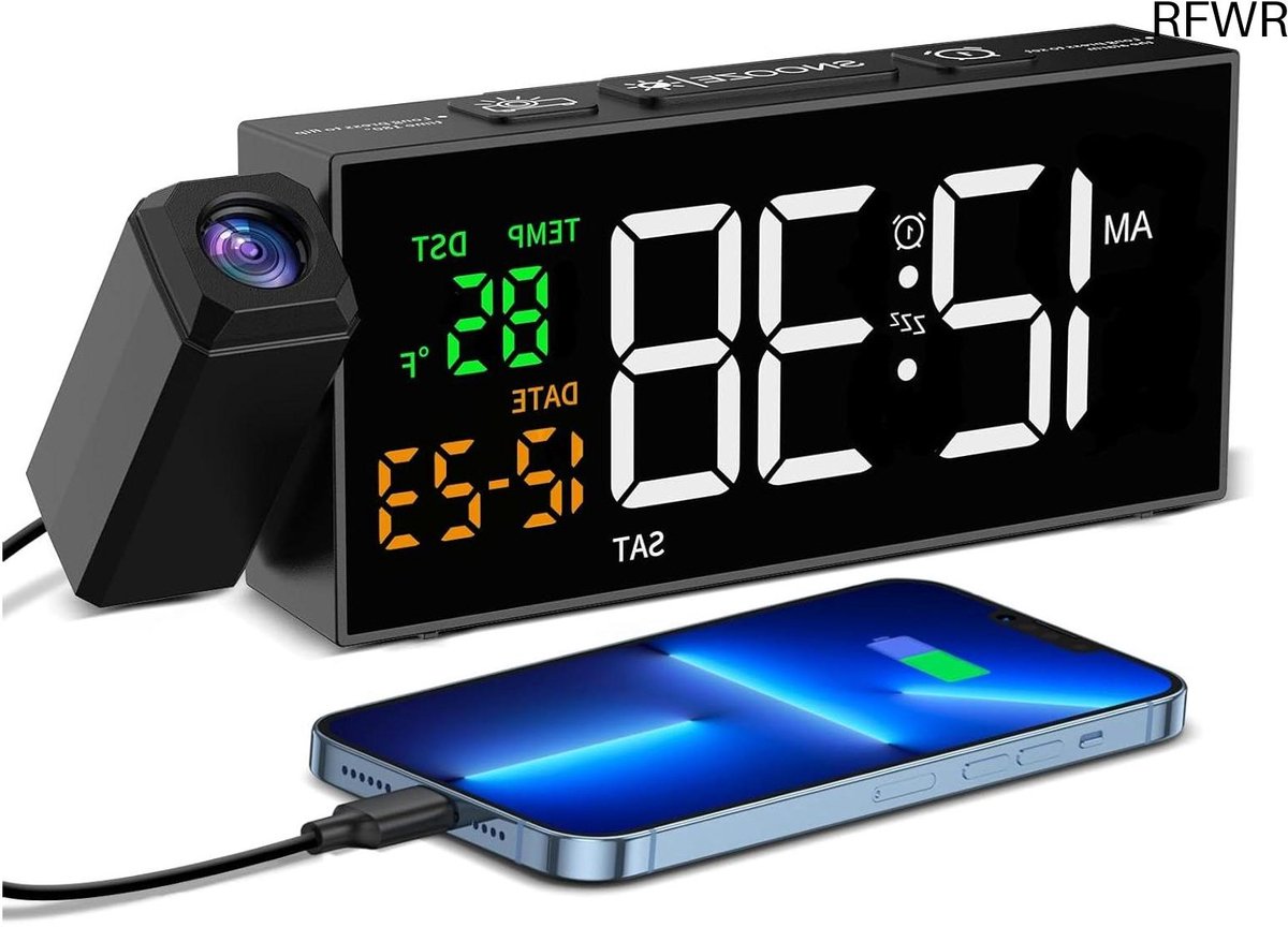 RFWR® Digitale wekker met projectie en groot display voor optimale slaapcomfort