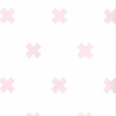 Fabs World | Wit/roze kruisjes | Vliesbehang 0,53x10cm