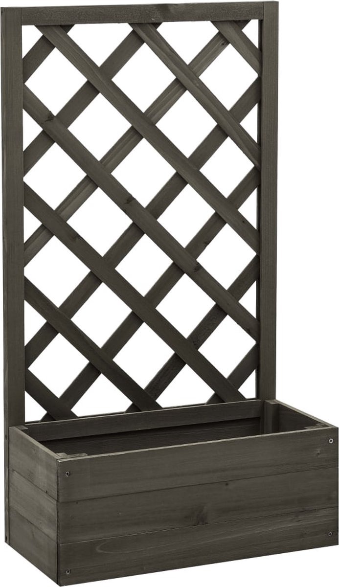 Plantenbak met klimrek - Bloembak - Weerbestendig - Met trellis - Buiten - Hout - Plantenrek - 18 Liter - Grijs