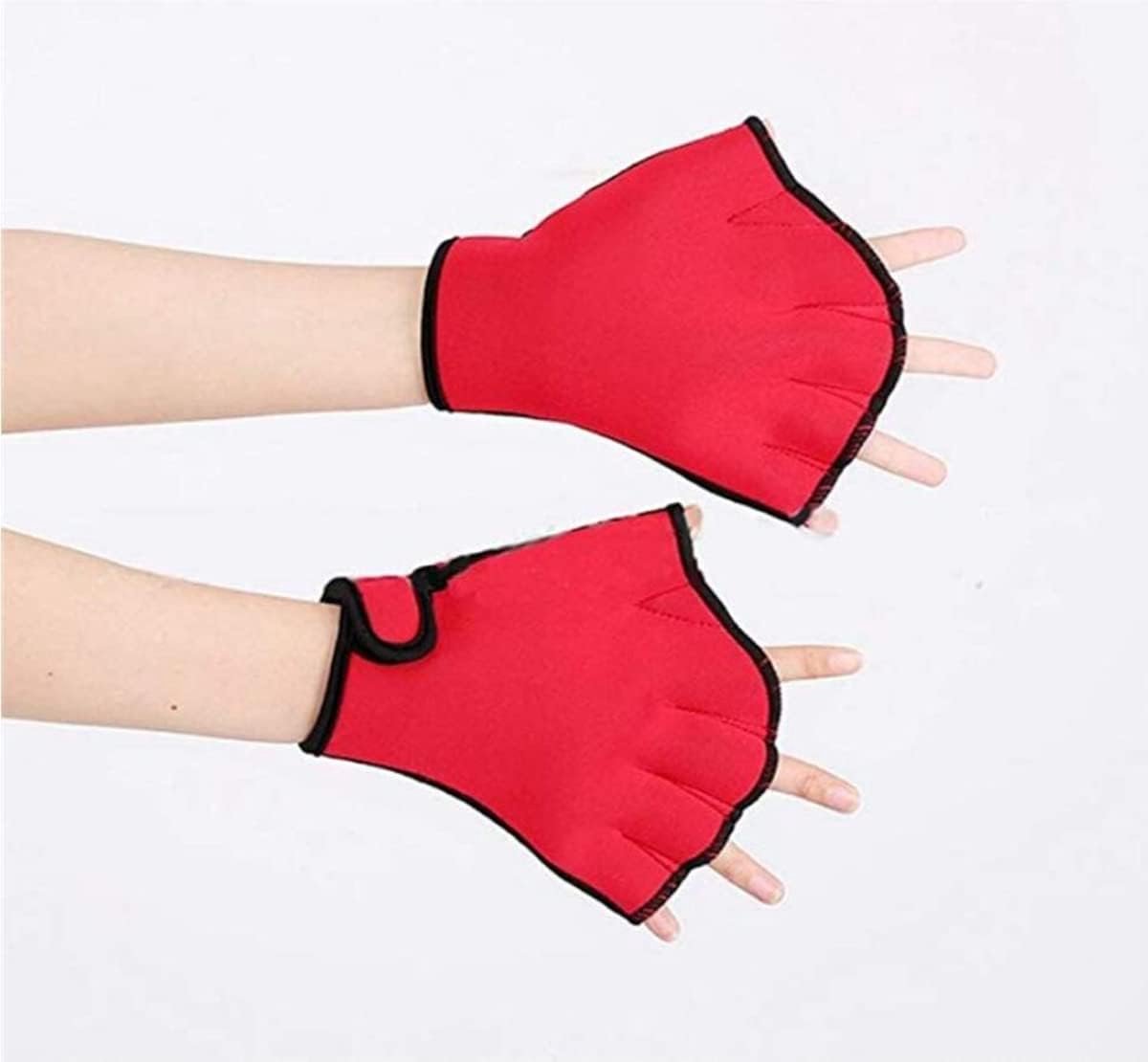 1 paar zwemhandschoenen, waterbestendigheidstraining, fitnessduiken, zwemhandvinnen, peddels, zwemuitrusting voor mannen en vrouwen, beginners - rood - M