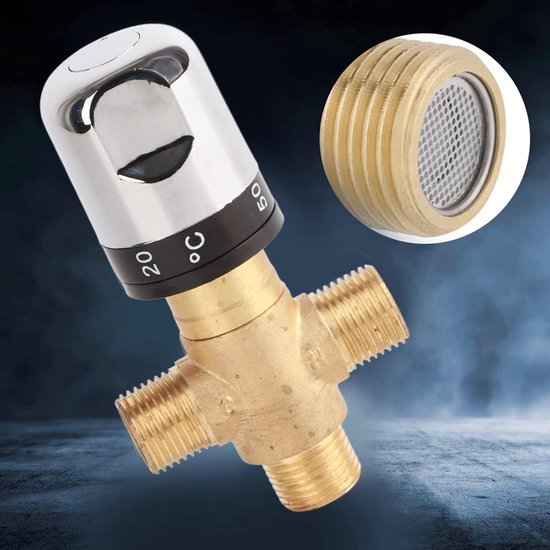 Thermostatisch Mengventiel, G1/2 Massief Messing Watertemperatuurregelventiel, Drieweg Thermostatisch Mengventiel, voor Gebruik in de Badkamer, Wasruimte, Keuken, Wasruimte