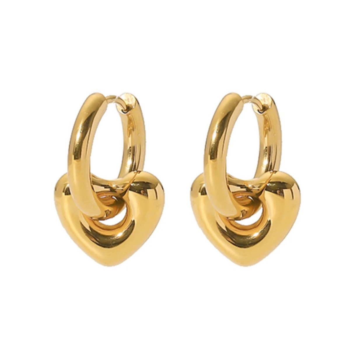 Luxxie - Hart Hoops Oorbellen - Goud - Stainless Steel