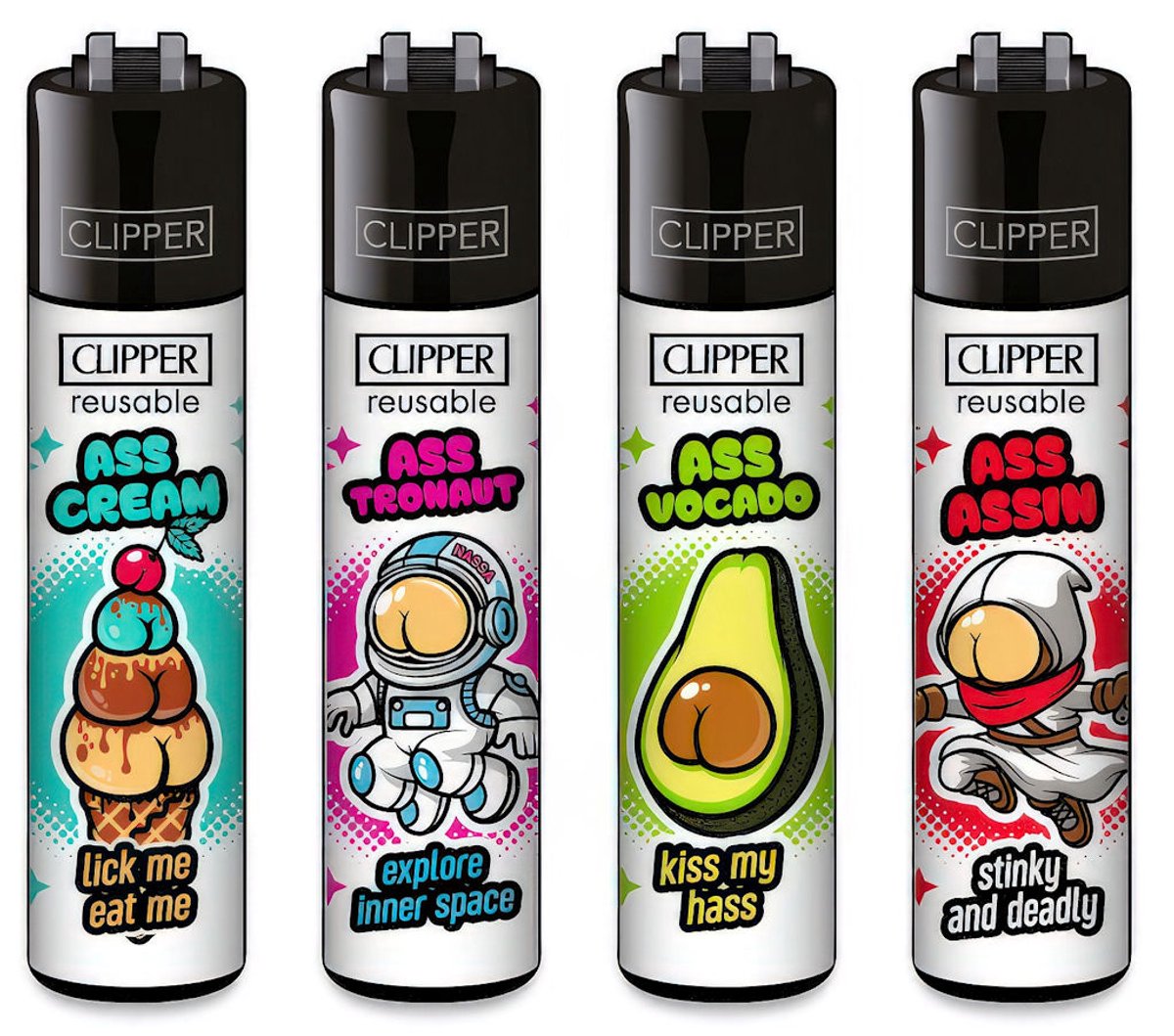 Clipper Classic Large Aanstekers "Ass Collection" (4 Stuks)