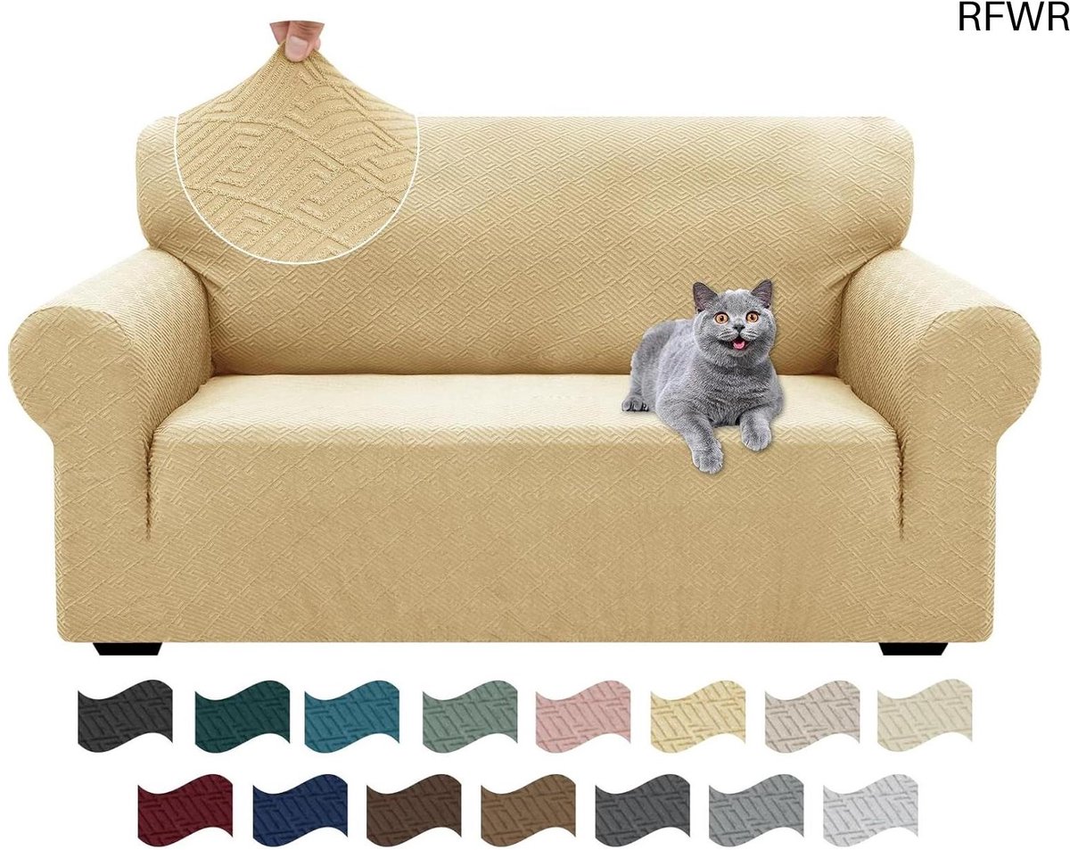 RFWR Rekbare Bankhoes 2 Zits voor Woonkamer - Beschermhoes voor Meubels, Krasbestendig en Antislip Beige