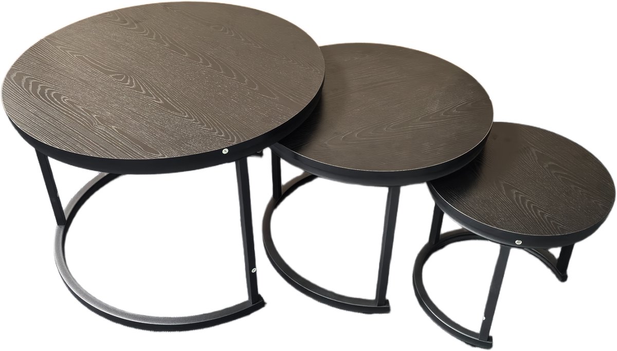 BAUER & MEYER® Salontafel rond - Industrieel - Set van 3 Salontafels - Bijzettafel - Zwart