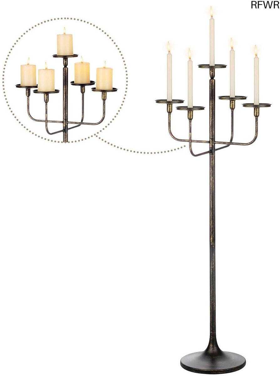 RFWR® Hoge 5-armige Kandelaar - Gotische Vloerkandelaar voor Taper- en Pijlerkaarsen - Perfecte Decoratie voor Feesten en Speciale Gelegenheden