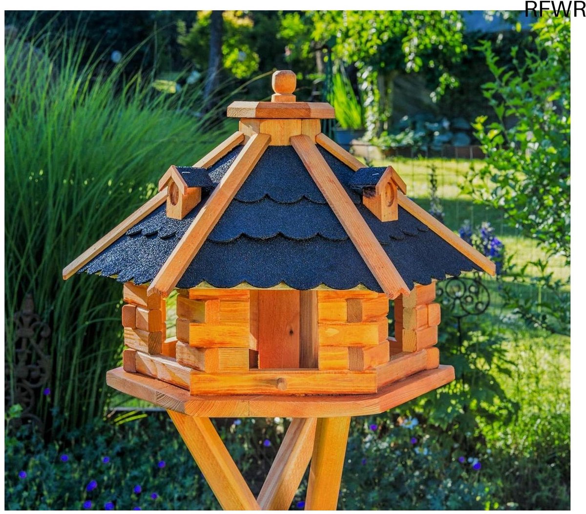 RFWR® Vogelhuisje XXL met Solarverlichting - Voederhuis voor Tuinvogels in Diverse Groottes