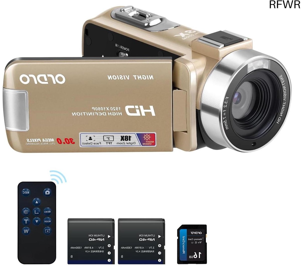 RFWR® Full HD 1080P Videocamera met 18x Zoom, Nachtzicht en 270° Draaibaar Scherm