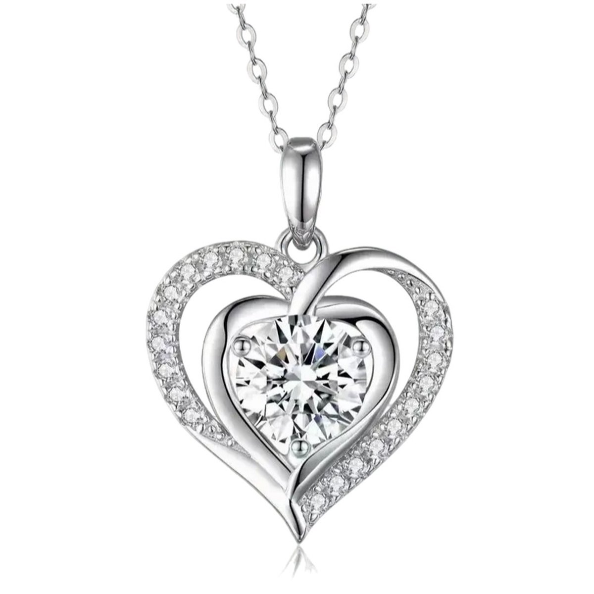 Luxxie zilveren hart ketting-stainless steel-zirkonia steen-hart ketting-kado voor haar-sieraden vrouw