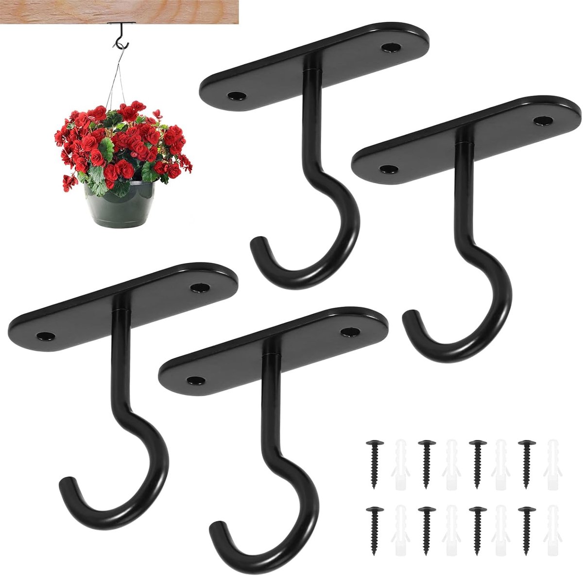 Metalen plafondhaken set - voor ophangen van planten - 4 stuks