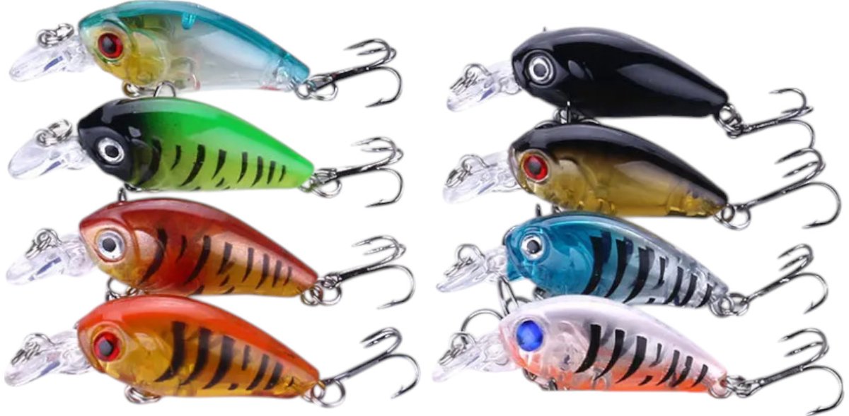 S&D - Crankbait pluggen set - 8 delig - 4.5cm 3.5g - Rammelaar - Kunstaas voor roofvissen