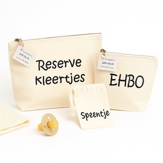 Organizer - Speentje - Gifts by M - Speenzakje - Luiertas - Opbergzakje - Hygiënisch - Baby - Trekkoord - Katoen - Naturel - Kraamcadeau van Gifts by M — afbeelding 2