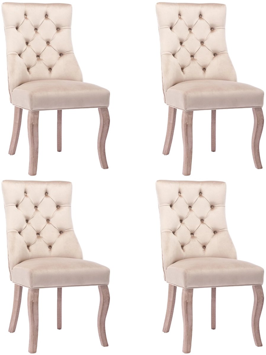 Corenia Eetkamerstoel – Fluwelen Stoel – Comfortabele Stoel – Hoge Rugleuning – Massief Rubberhout – Draagvermogen 150 Kg – Zachte Schuimlaag - 4 Stuks - Beige