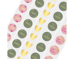 250x Stickers - Sluitstickers / Cadeaustickers | Gefeliciteerd + Cadeautje + Hartje Goud + Bedankt + Happy Birthday! | 39 mm - Goldy Sticker Serie