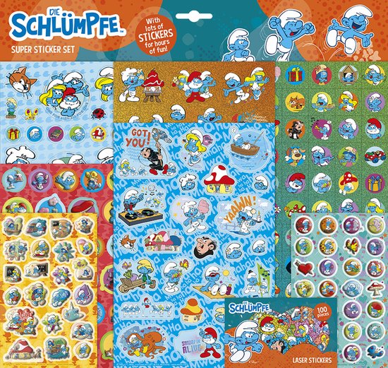 Set de super autocollants Schtroumpfs Totum XL - 7 feuilles avec autocollants métalliques et laser de luxe 38 x 36 cm speelgoed créatifs autocollants d'artisanat