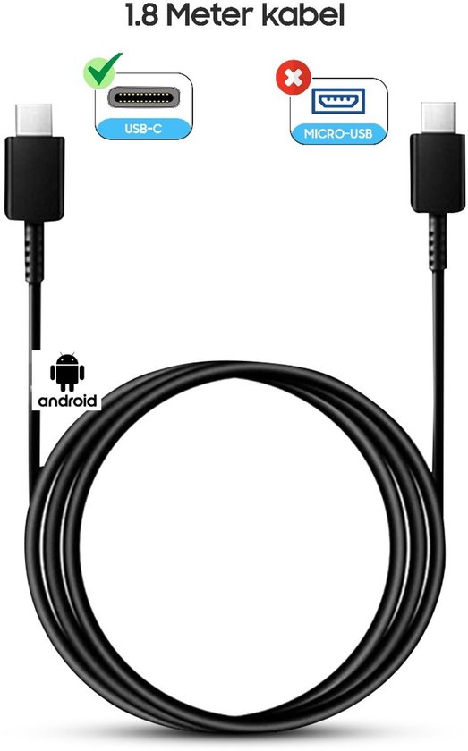 Origineel Oplaadkabel SC | Snellader Geschikt voor Samsung Android - USB-C naar USB-C - 100W (1.8 meter kabel) - Geschikt voor Samsung S, Ultra en Edge
