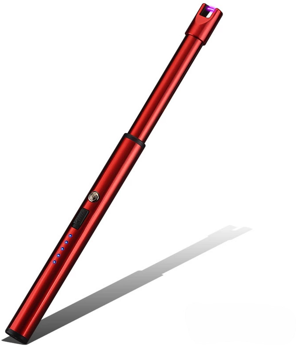 THAR Elektrische Lange Plasma Aansteker – USB Oplaadbaar – Windproof & Veilig – Met Kinderslot – Voor Kaarsen, BBQ, Kachel – Rood