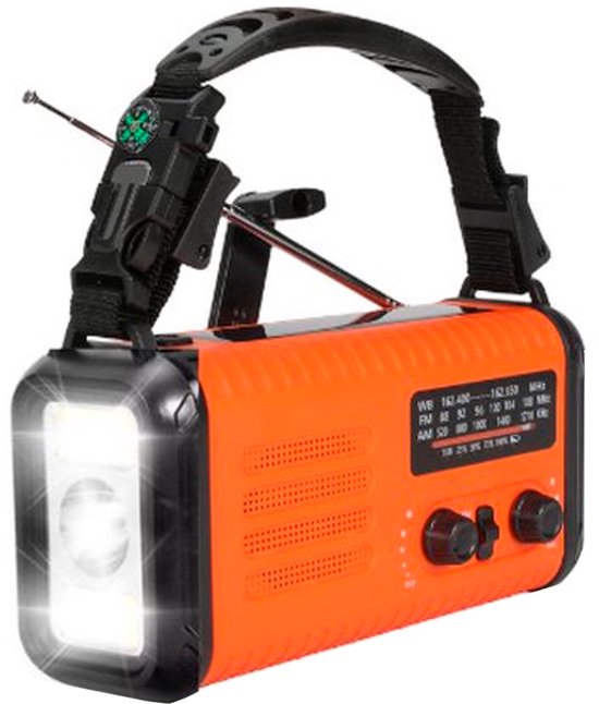 Noodradio - Solar Opwindbaar - 180 Uur Batterij - Noodpakket - Draagbare Radio - 20.000 mAh - Met Zonnepaneel - Inclusief Vuurstarter